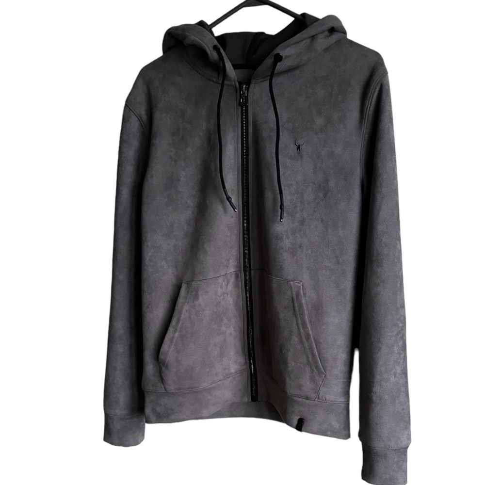RUDSAK Men’s Casual Grey Drawstring Full Zip Hoodie